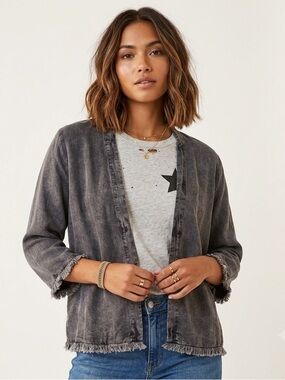 NWT Womens Chaser Kimono Flax Wash Size S Small Boho Fringe Open Lightweight